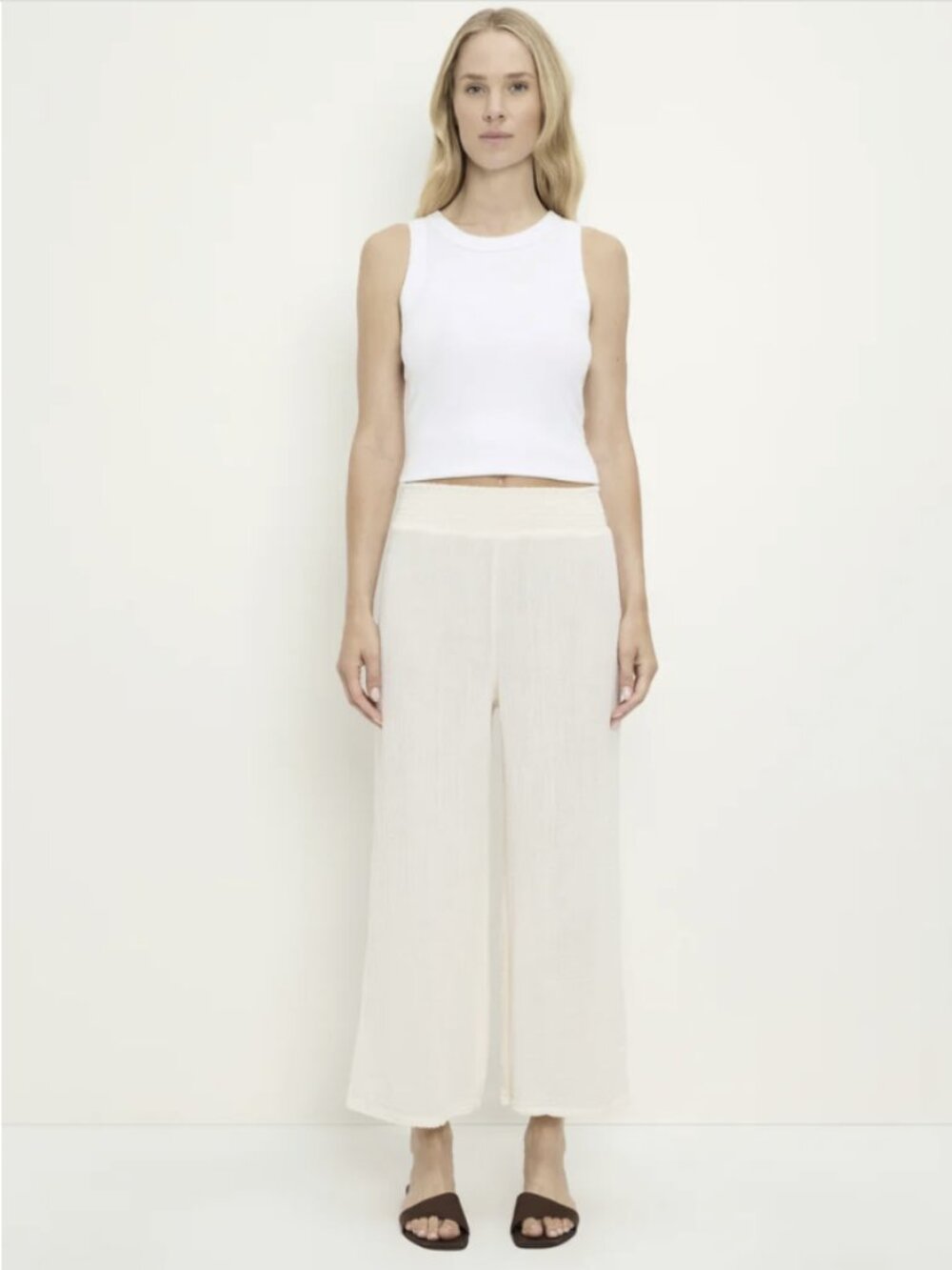 Michael Stars Medina Cropped Gauze Pant XS in Chalk